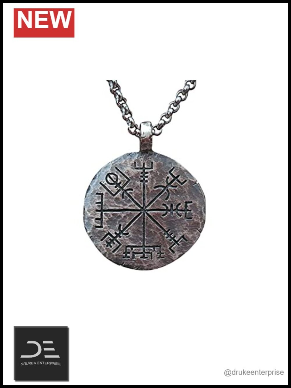 925 Sterling Silver Vegvisir Viking Compass Pendant Necklace Handmade